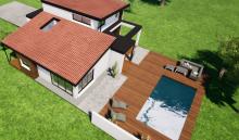 Vue d ensemble de la maison avec piscine et patio
